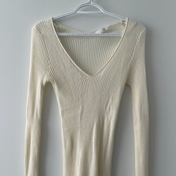 Missguided Cream Ribbed Knit V-neck Long Sleeve - size US 6 - Picture 1 of 4